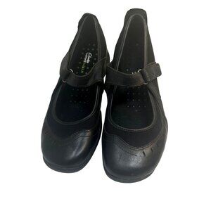 Clarks Wave Cruise Womens 9 Walking Shoes Black Leather Mesh Mary Jane